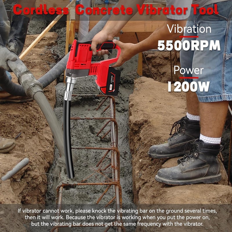 vokoroad Handheld Concrete Vibrating Tool for Milwaukee 20V Max Battery, Construction Insertion 5,000VPM Flexible Portable Cement Vibrator with 3.8FT Shaft Rod, Remove Air Bubble and Mix Concrete(No Battery) - Image 4
